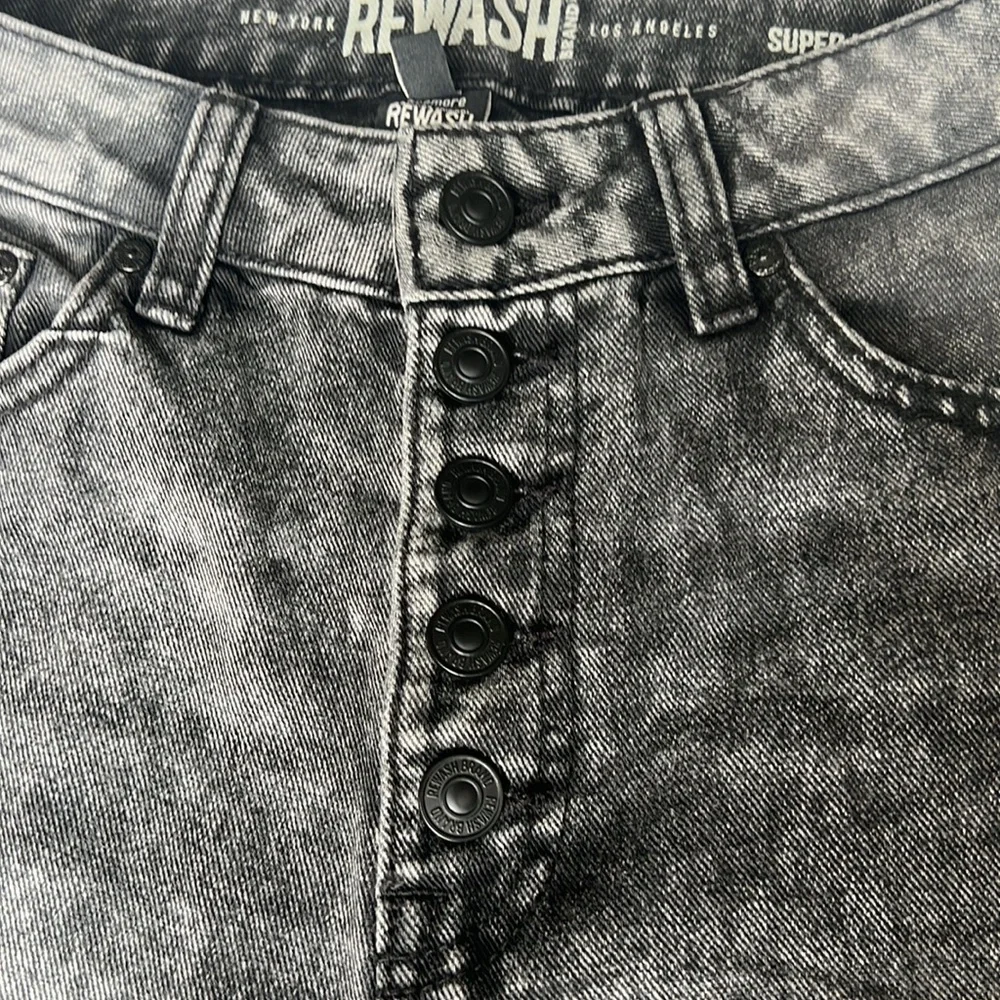 Rewash Super High Rise Wide Leg Charcoal  Distressed Jeans Women Sz 3/26